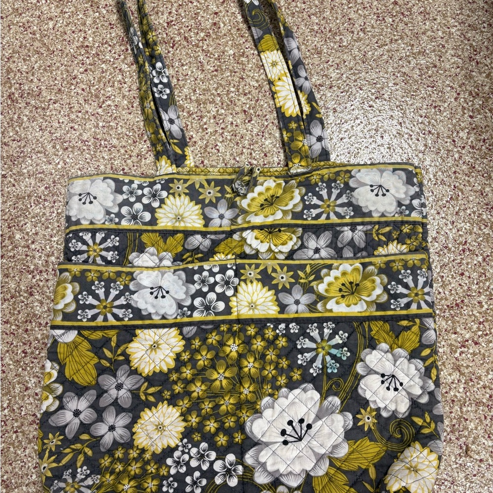 Stephanie Dawn Floral Patterned Tote Bag - Gray and Yellow